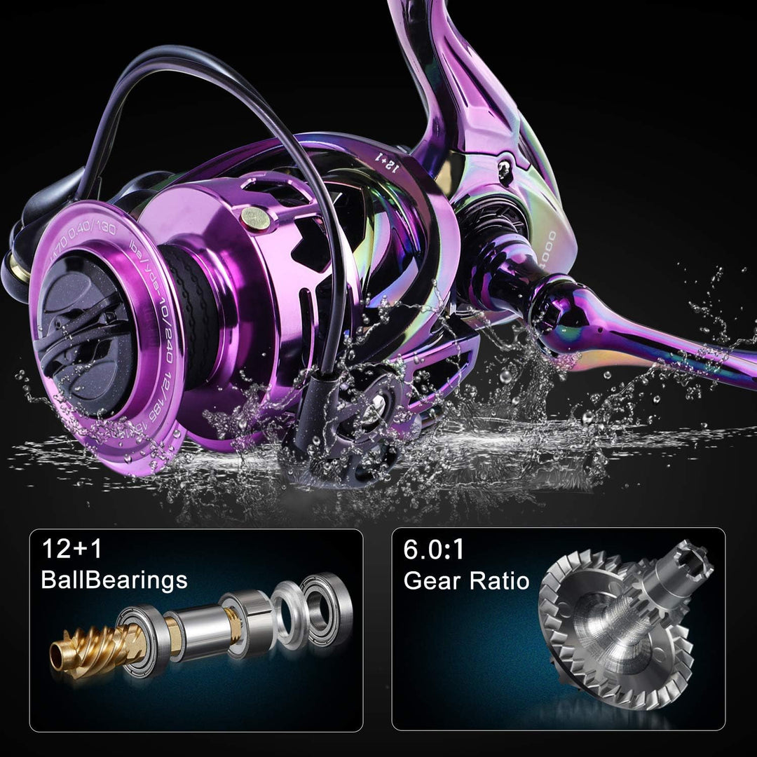 Sougayilang Spinning Angelrolle 6.0:1 Gear Ratio Graphit Rahmen 12 + 1 BB Bunte Angelrolle mit 25 lb