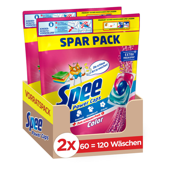 Spee Power Caps Color 3+1, Colorwaschmittel, 120 Waschladungen, Reinheit, Strahlkraft und hygienisch