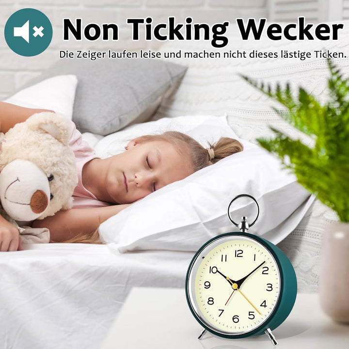 SOCICO Analog Wecker für das Schlafzimmer, Ohne Ticken Wecker mit Licht, Retro-Wecker Analog mit Sch