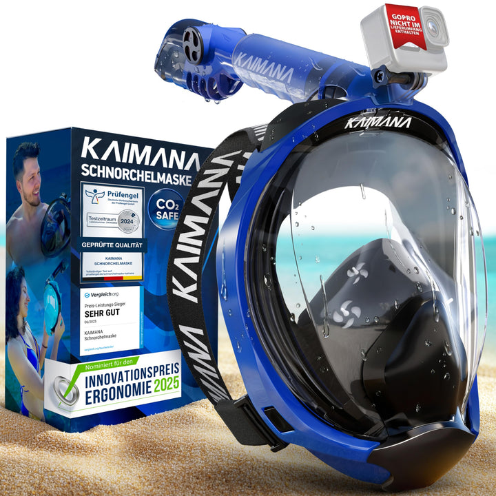 Die Preisgekrönte KAIMANA® Schnorchelmaske Kinder & Erwachsene - absolut CO₂ sicher - inkl. Tragetas