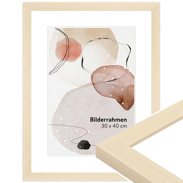 WANDStyle Bilderrahmen Modern 30x40cm I Farbe: Natur I Fotorahmen I klassischer Holzbilderrahmen I M