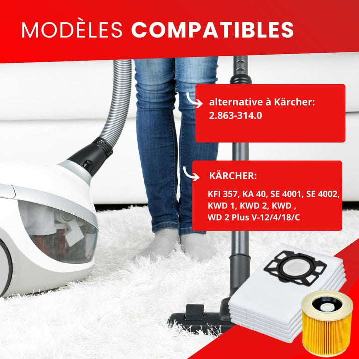Invest - Staubsaugerbeutel Ersatz, Filtertüten Beutel Kompatibel mit Kärcher: KFI 357, KA 40, SE 400