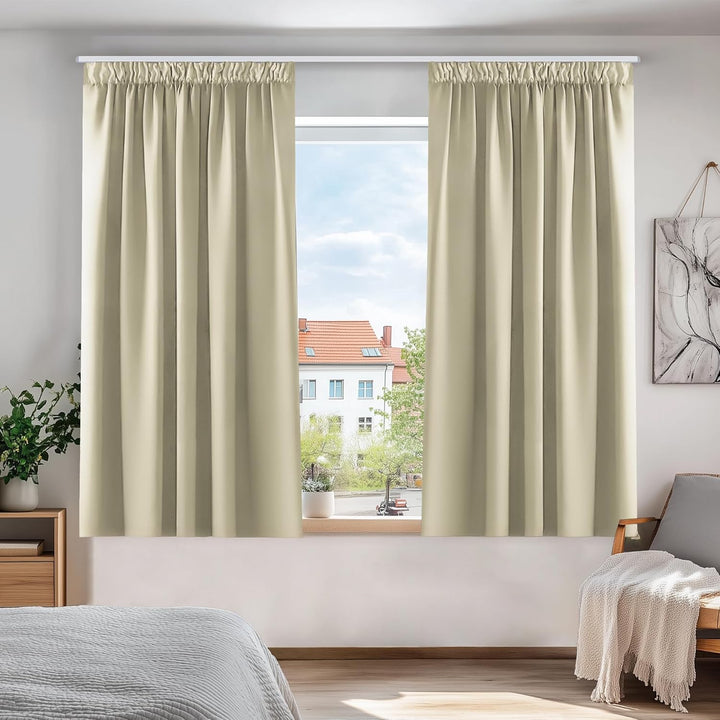 Deconovo Verdunkelungsvorhang Kräuselband Gardinen Hitzeschutz Wohnzimmer Blickdicht Vorhang, 138x11