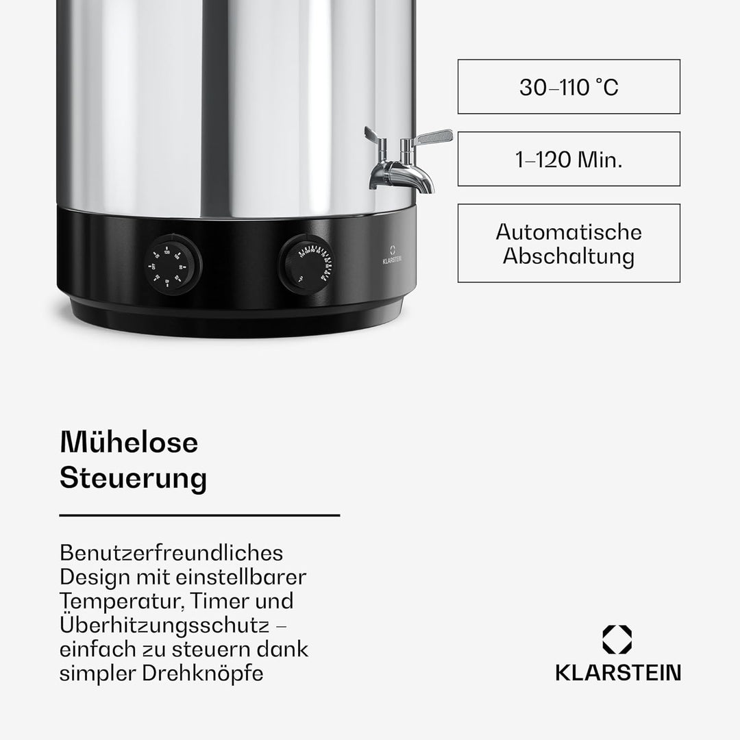 Klarstein Biggie Mechanischer Einkochautomat, 25 L Edelstahl-Einkochtopf & Glühweinkocher mit Edelst