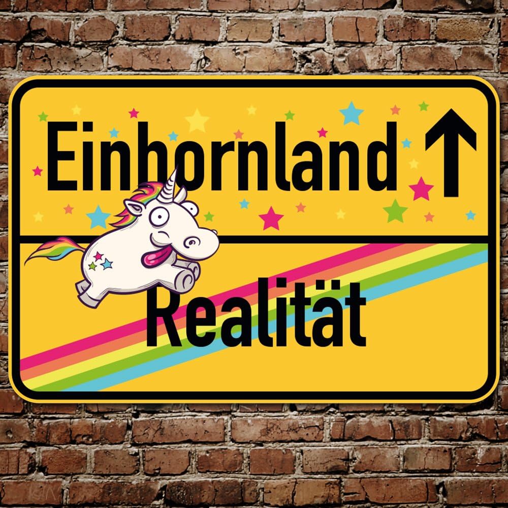 printplanet® Ortsschild Einhornland - 1 - Einhorn Schild aus 5 mm PVC Kunststoff - Grösse 600 mm x 4