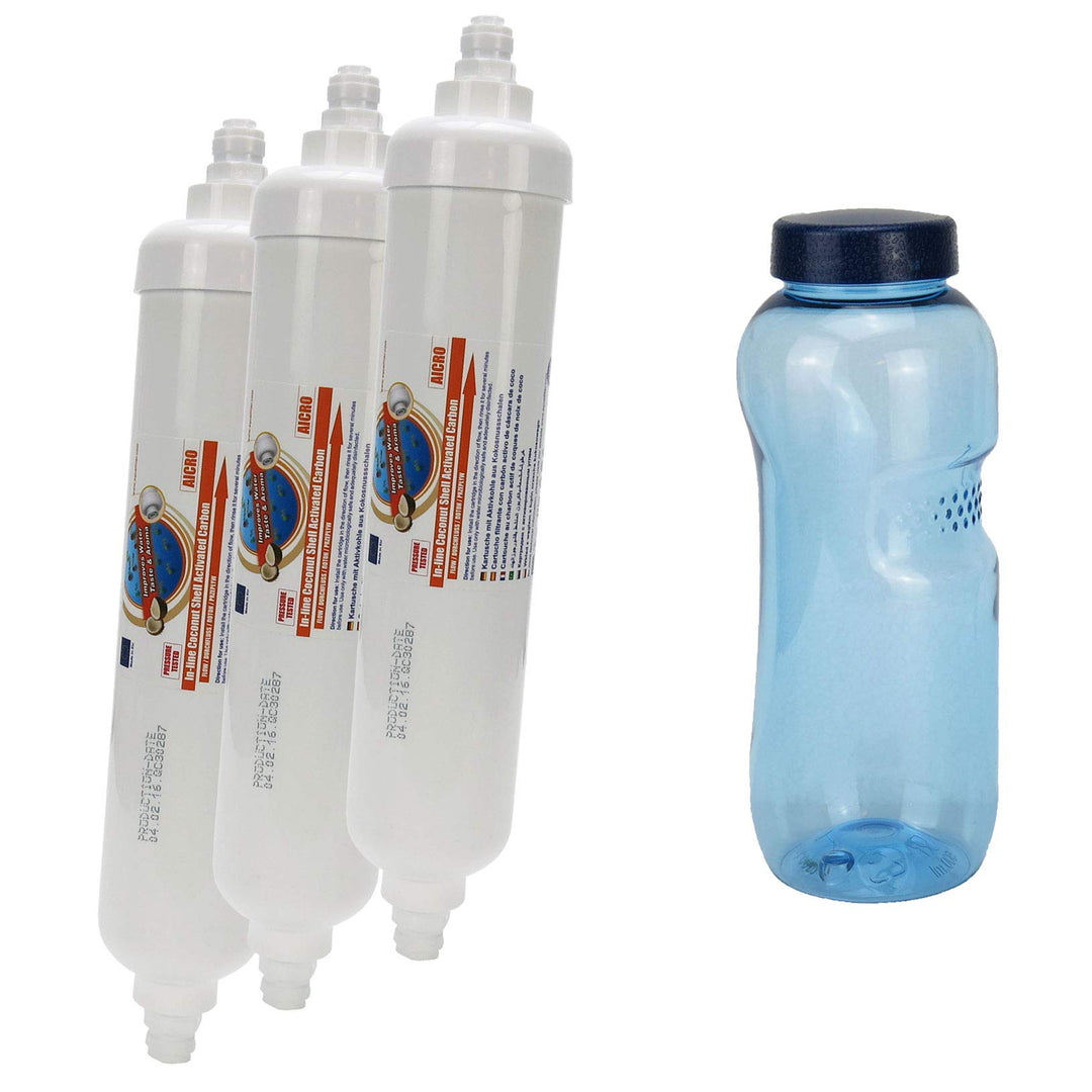 GAC 3 x Aquafilter AICRO Kühlschrankfilter Wasserfilter Aktivkohle 6 mm Schlauch zum Schrauben, DD-7