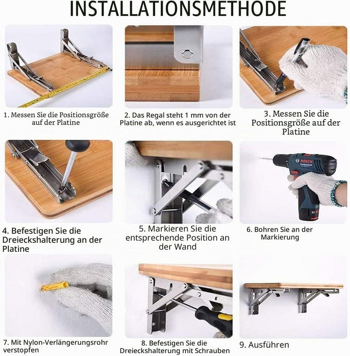 Professionelle Klappkonsole Schwerlast, 300mm Edelstahl Klappkonsole Tisch Klappregalhalterungen Kla
