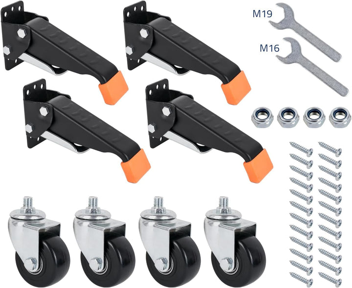 HMF 6750 Schwerlastrollen absenkbar für Werkbank | 4 Stück | 65 mm | bis 300 kg | Schwarz