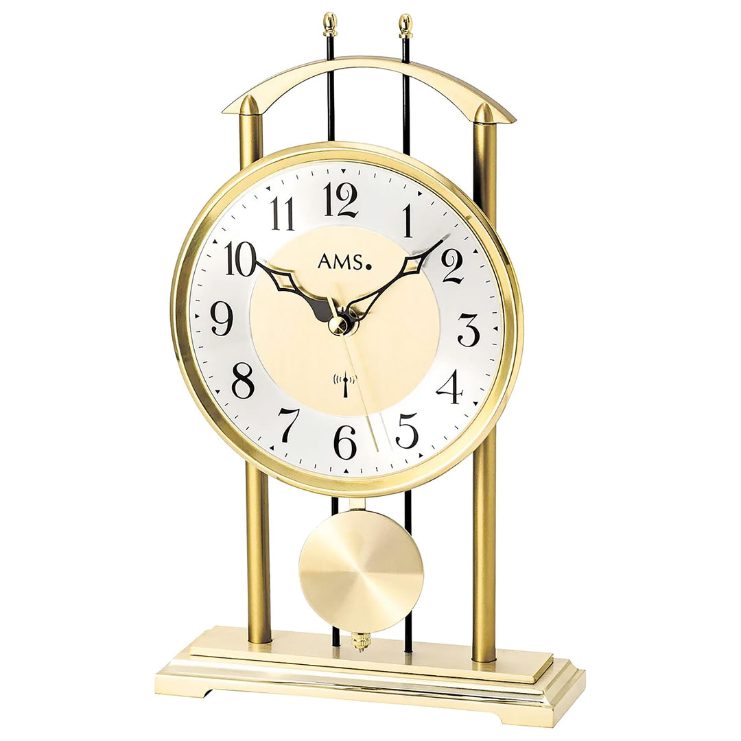 AMS 5193 Tischuhr, Funk-Pendelwerk, Aluminium-Zifferblatt Silber, arabische Ziffern, Metallgehäuse m