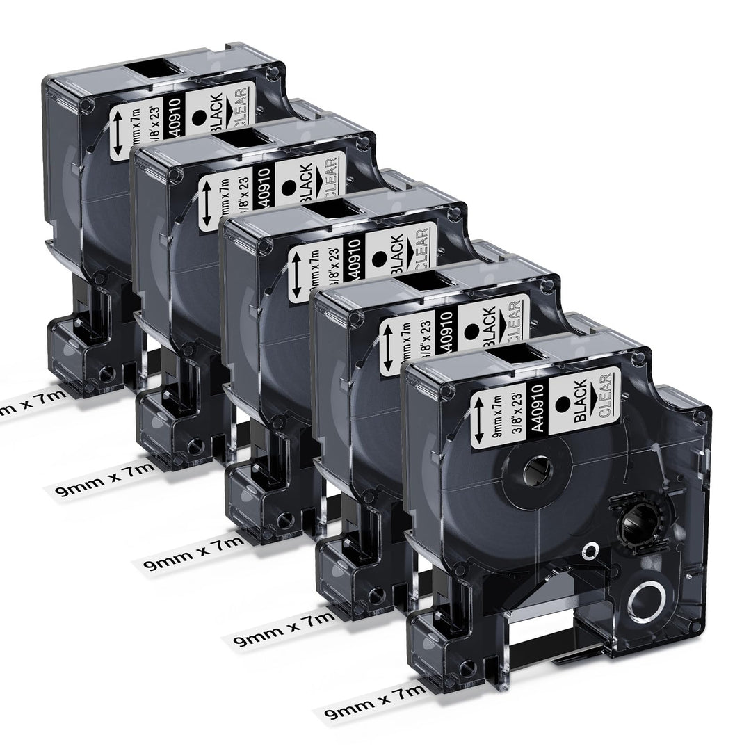 40910 Etikettenband Transparent 9mm x 7m, Schwarz auf Transparent, Kompatibel mit Dymo D1 Etiketteta