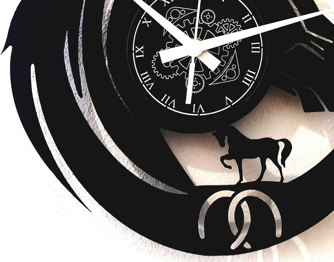 Instant Karma Clocks Wanduhr aus Vinyl Pferd Reiten Hufeisen