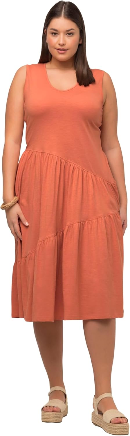 Ulla Popken Damen grosse Grössen Übergrössen Plus Size Midikleid, A-Linie, V-Ausschnitt, ärmellos, B