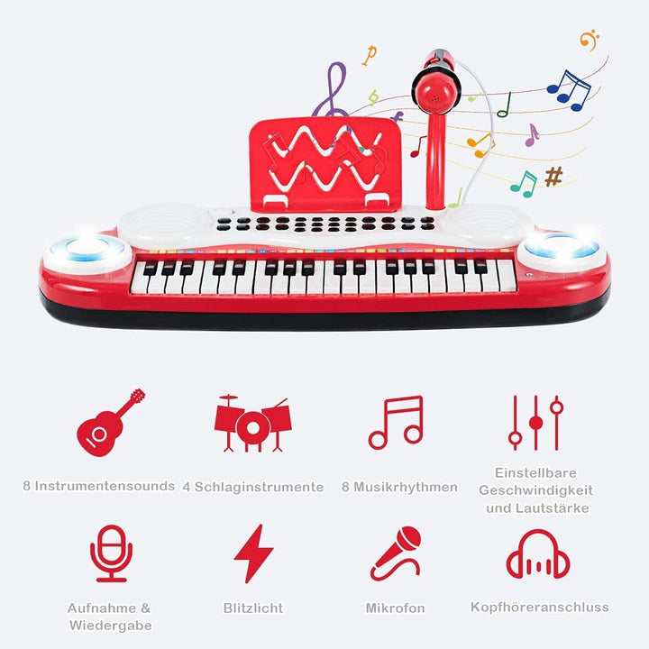 COSTWAY 37 Tasten Klaviertastatur mit Licht, Kinder Keyboard mit Ständer, Klavier Spielzeug elektron