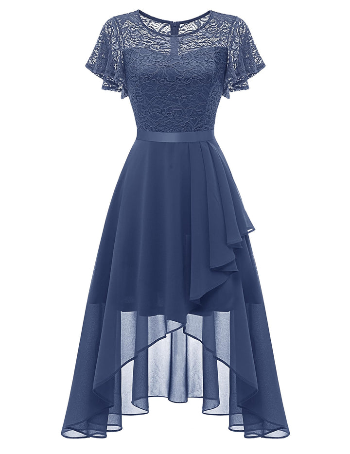 Wedtrend Abendkleid Damen Elegant Cocktailkleid High Low Ballkleider mit Spitzen A Linie für Hochzei