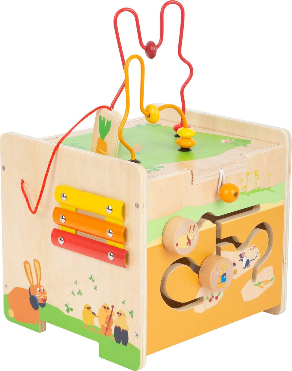 small foot Motorikwürfel Hase aus Holz, mit fünf bespielbaren Seiten, als Kinderhocker verwendbar, a