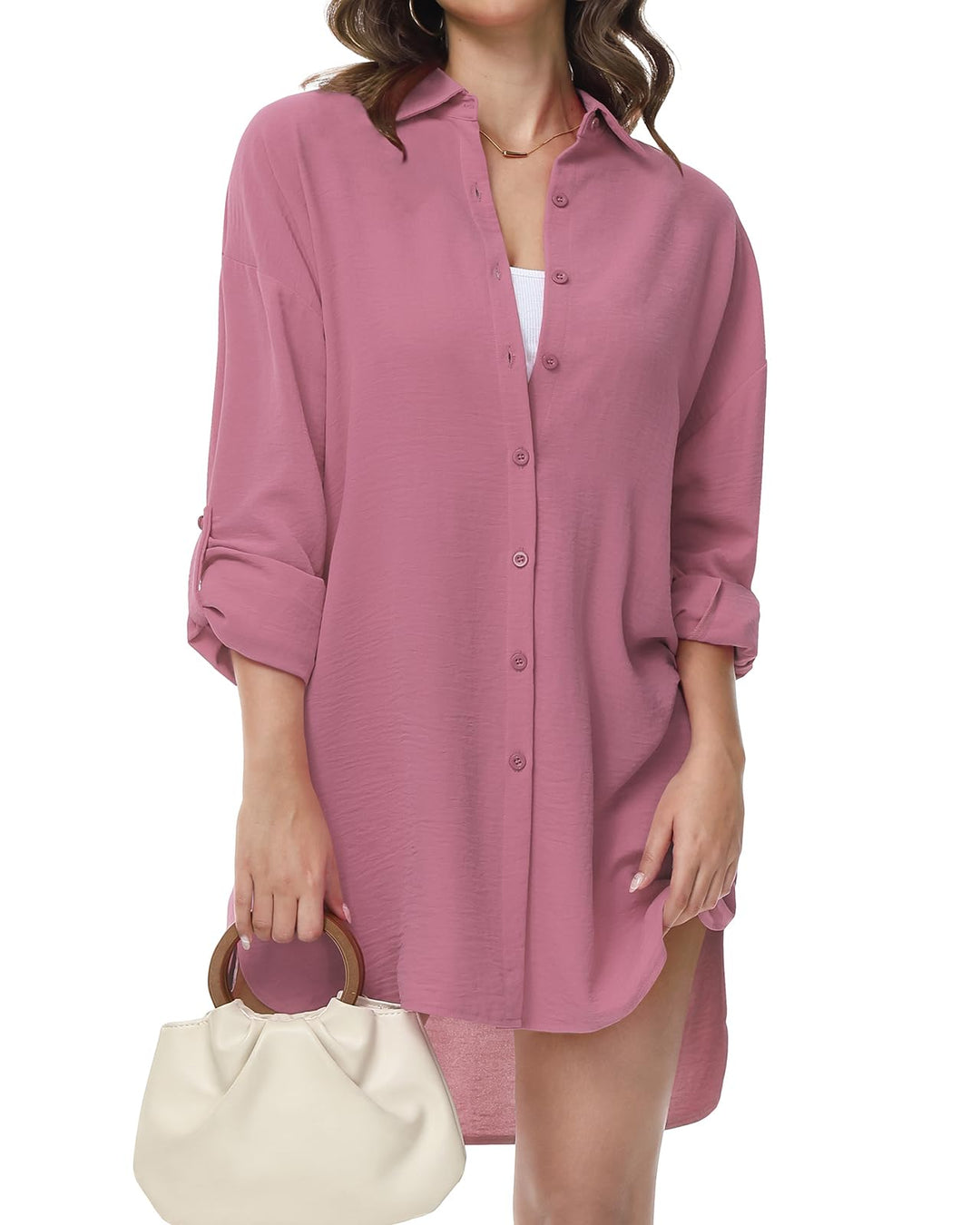Tanmolo Damen Bluse V-Ausschnitt Hemdbluse Langarm Lässiges Hemd zum Knöpfen Langarmshirt Casual Obe
