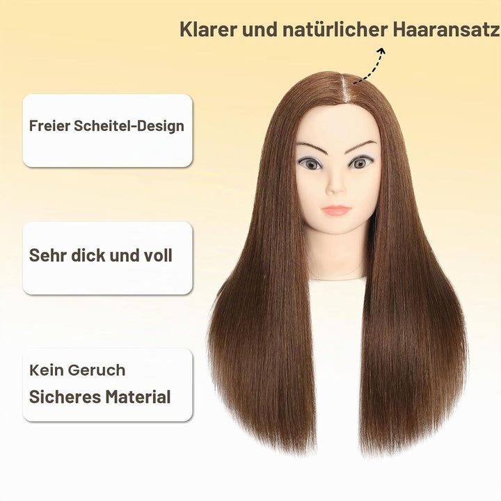 Mannequin-Kopf, 80% Echthaar, 45,7-50,8 cm, Trainingskopf, Kosmetologie, Puppenkopf, Übungskopf für