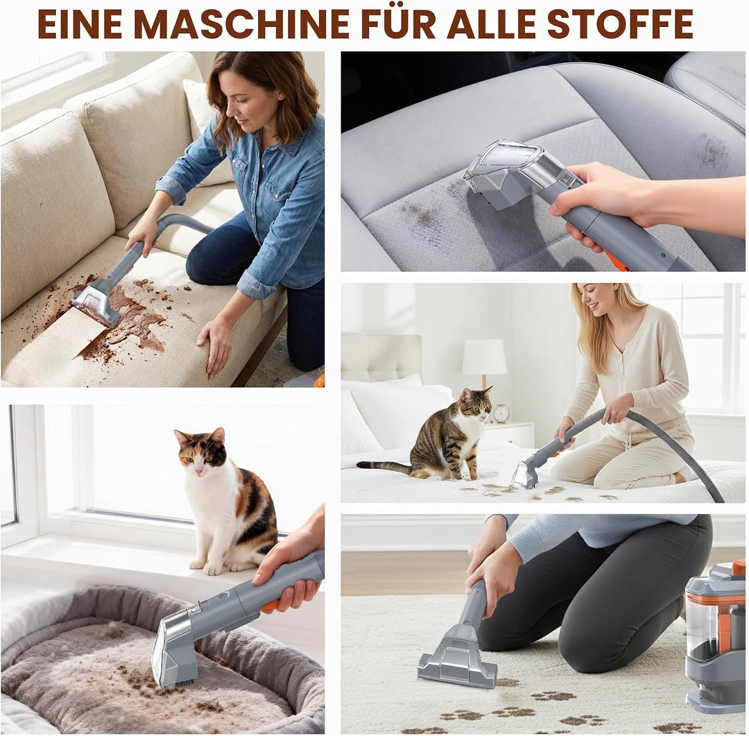 Polsterreiniger Gerät 450W 13kPa, Nasssauger Polsterreiniger für Sofa &amp; Auto, Waschsauger Teppichrei
