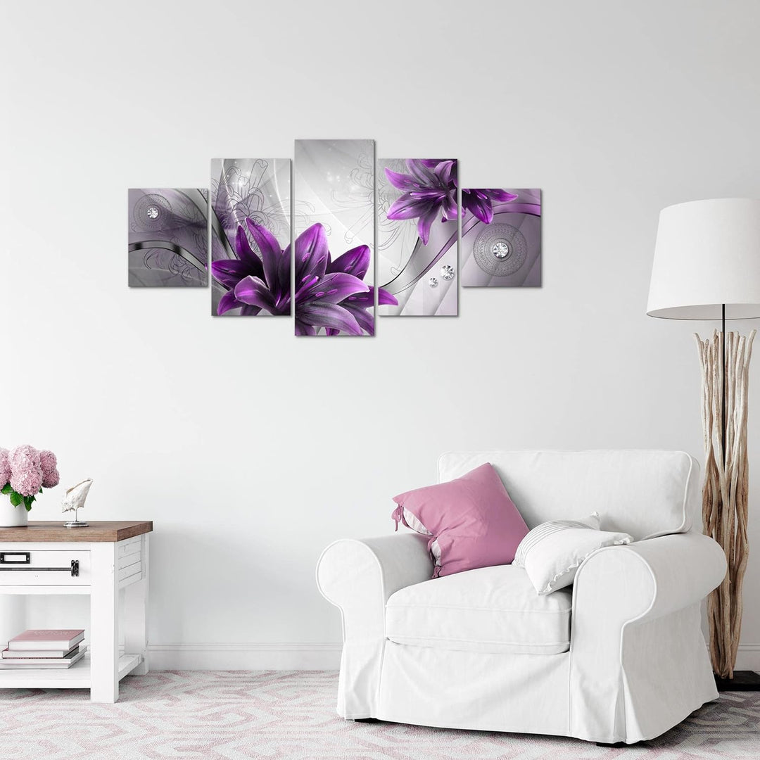 Runa Art Wandbilder Blumen Lilien 5 Teilig Bild auf Vlies Leinwand Deko Wohnzimmer Abstrakt Grau Vio