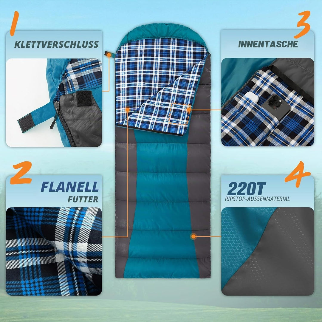 Forceatt Schlafsack Winter, -5°-20 Grad Schlafsack Outdoor für 3-4 Jahreszeiten, Leichtgewichtig und