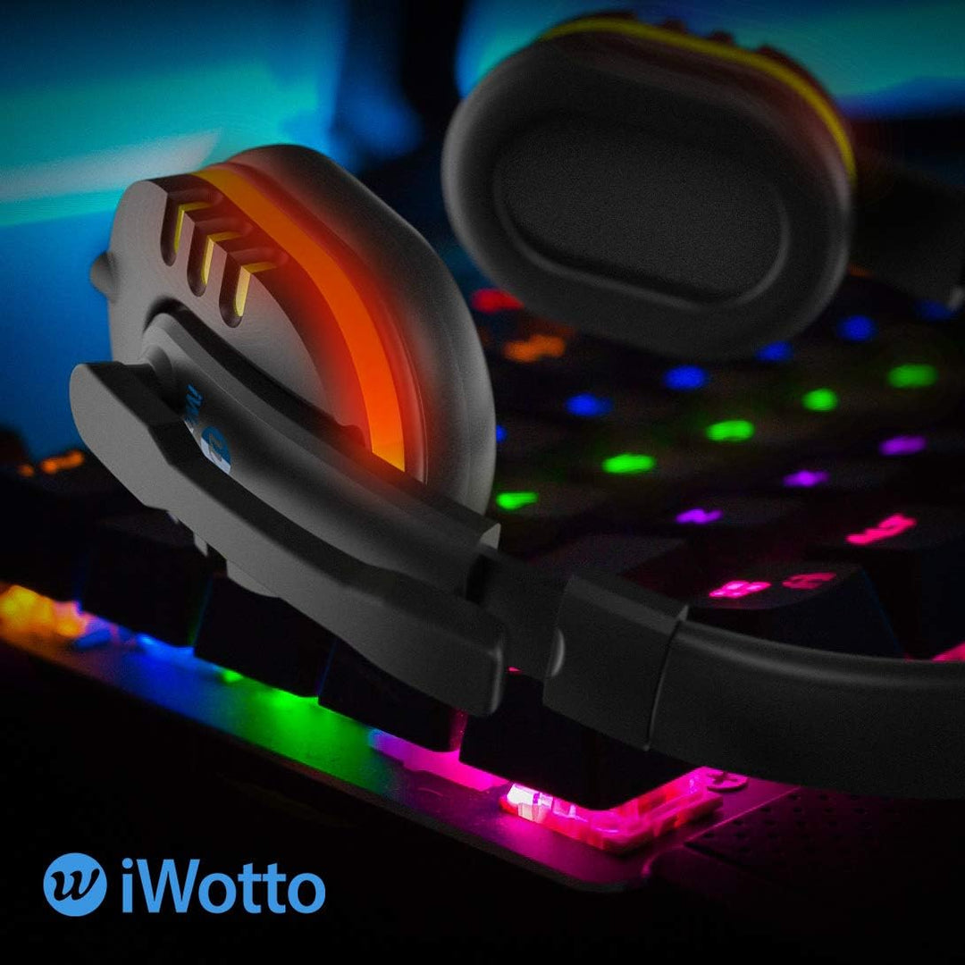 iWotto Gaming-Kopfhörer, Geräuschunterdrückung, Kopfhörer mit flexiblem Mikrofon, Bequeme RGB-Beleuc