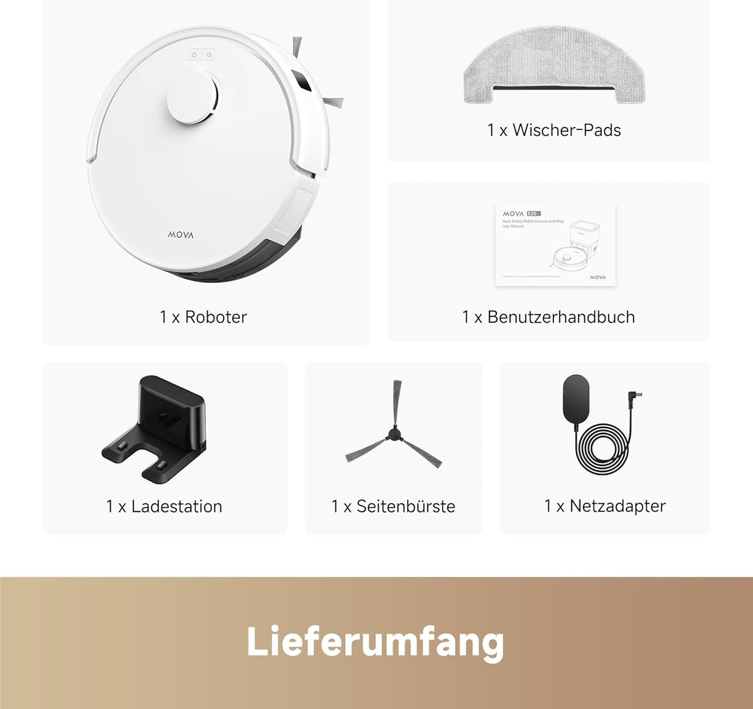 Mova E20 Saugroboter mit Wischfunktion 2-in-1 mit LDS, 5.000Pa Saugleistung, kompaktes Design, E20