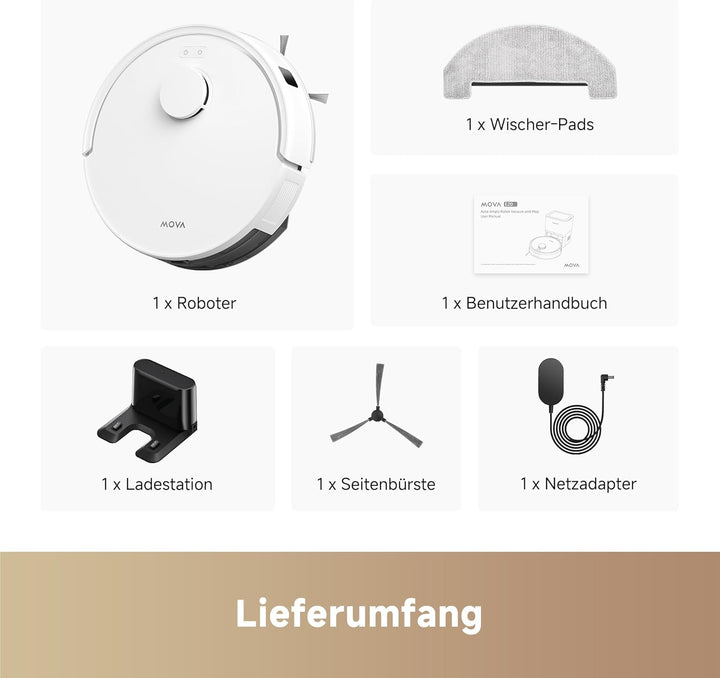 Mova E20 Saugroboter mit Wischfunktion 2-in-1 mit LDS, 5.000Pa Saugleistung, kompaktes Design, E20
