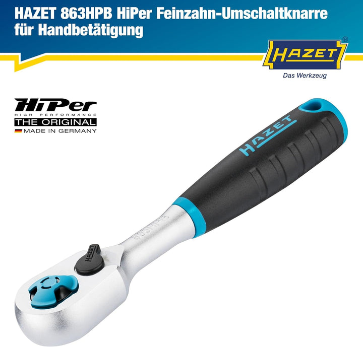 HAZET HiPer Feinzahn-Umschaltknarre 863HPB für Bits | Abtrieb: Sechskant 6,3 mm (1/4 Zoll), kleiner