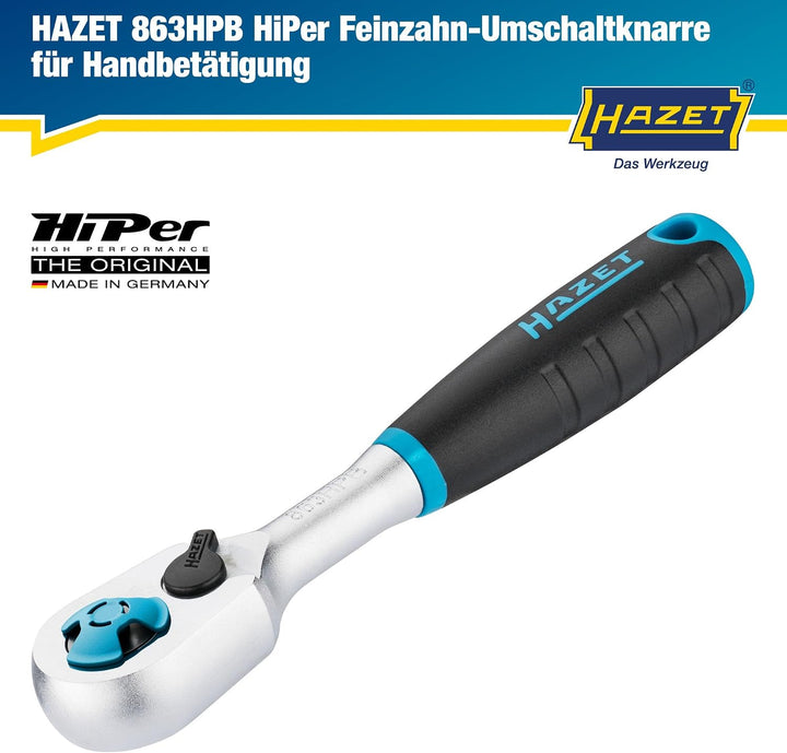 HAZET HiPer Feinzahn-Umschaltknarre 863HPB für Bits | Abtrieb: Sechskant 6,3 mm (1/4 Zoll), kleiner
