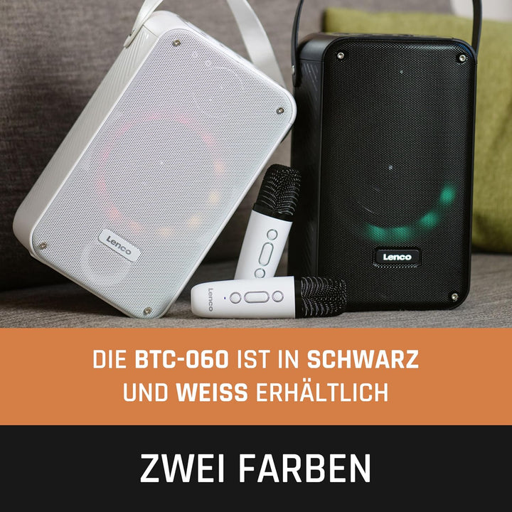 Lenco BTC-060BK - Karaoke-Set mit Bluetooth®, wiederaufladbarem Akku, drahtlosem Karaoke-Mikrofon un
