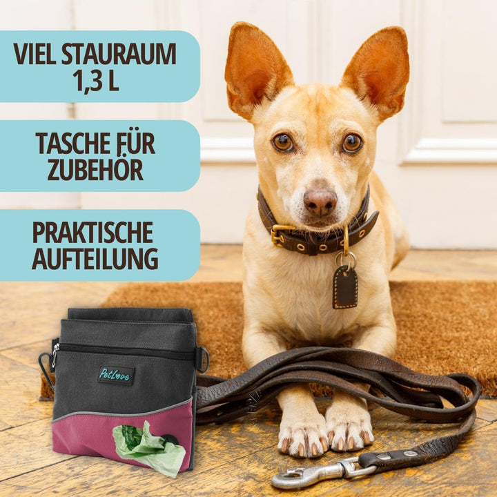 PetLove Leckerlibeutel für Hunde • Futterbeutel mit Magnetverschluss • Inklusive Kotbeutelspender &
