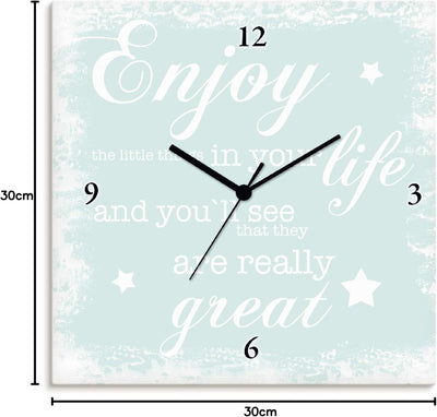 ARTLAND Wanduhr ohne Tickgeräusche Leinwanduhr Funkuhr lautlos Quadratisch 30x30 cm Design Spruch Bi