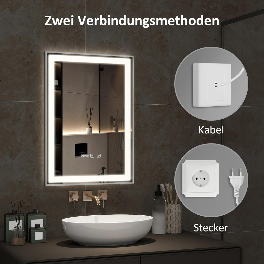 YOURLITE Spiegel mit Beleuchtung, 70x50cm, Badspiegel mit Beleuchtung Touch-Schalter, LED Spiegel mi