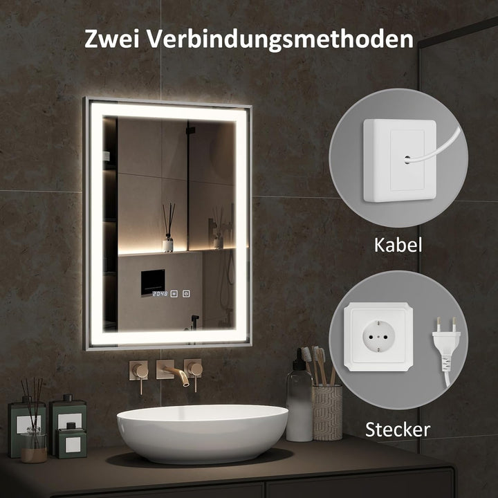 YOURLITE Spiegel mit Beleuchtung, 70x50cm, Badspiegel mit Beleuchtung Touch-Schalter, LED Spiegel mi
