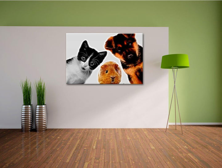 niedliches Trio Format: 100x70 auf Leinwand, XXL riesige Bilder fertig gerahmt mit Keilrahmen, Kunst