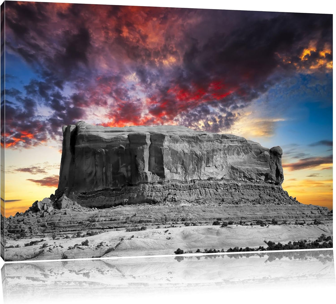 erschlagendes Monument Valley schwarz/weiss Format: 100x70 auf Leinwand, XXL riesige Bilder fertig g