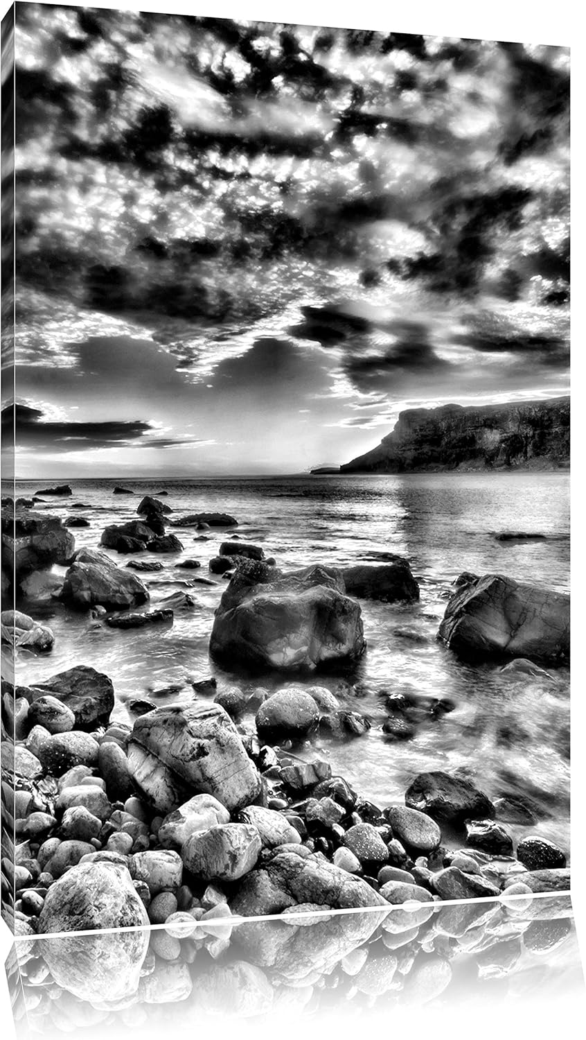 Pixxprint Felsen am Strand / 100x70cm Leinwandbild bespannt auf Holzrahmen/Wandbild Kunstdruck Dekor