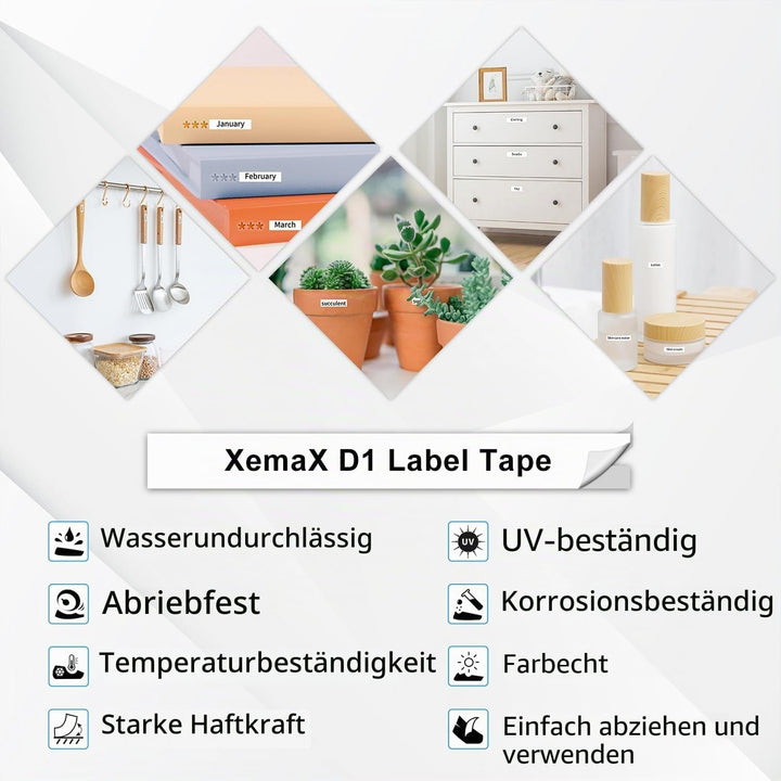 6x XemaX Schriftbänder Kompatibel für Dyno Etikettenband 12mm x 7m D1 45013 A45013 S0720530 für Dyno