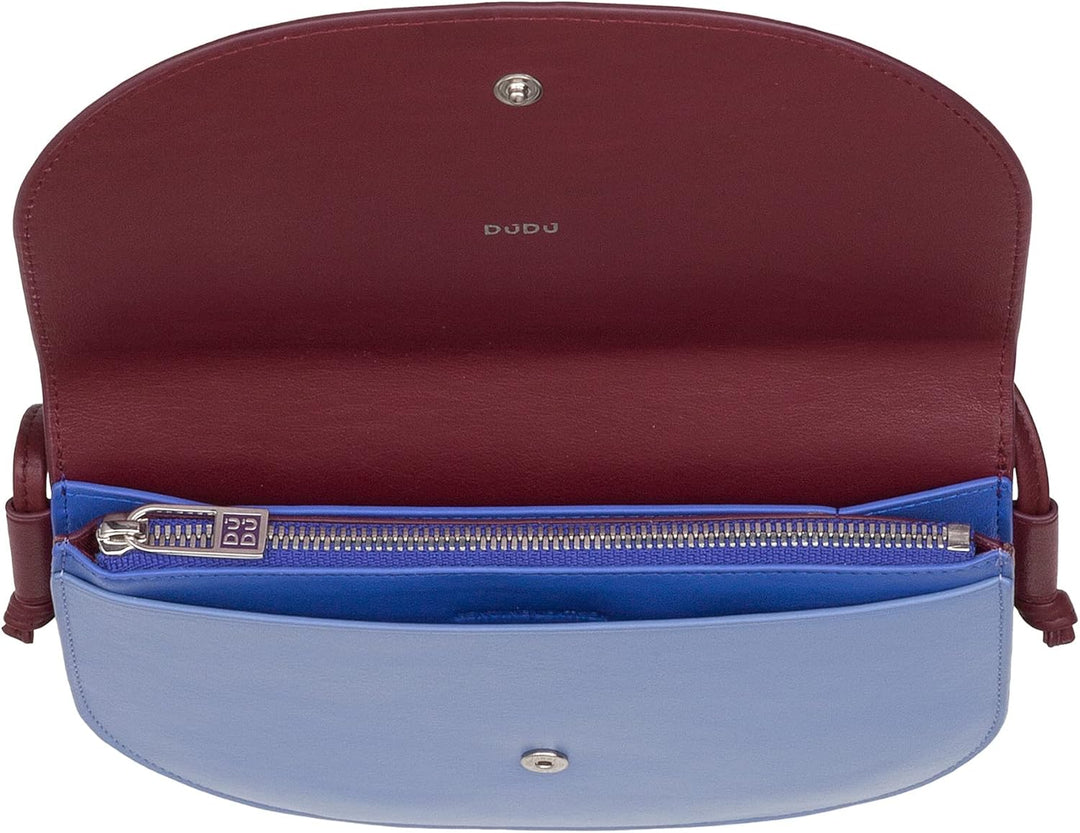 DUDU Damen Umhängetasche aus Leder, kompaktes schlankes Design Handtasche mit Knopfverschluss, Verst