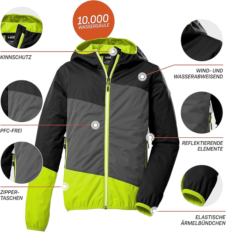 Killtec Jungen Kos 223 Bys Jckt 2-Lagen-Funktionsjacke/Outdoorjacke mit Kapuze, 140 Schwarz