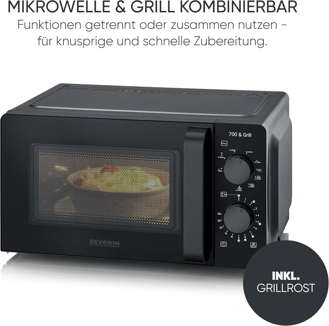 SEVERIN Mikrowelle mit Grillfunktion, zum Auftauen und Erhitzen, Mikrowellengerät mit Grillrost und