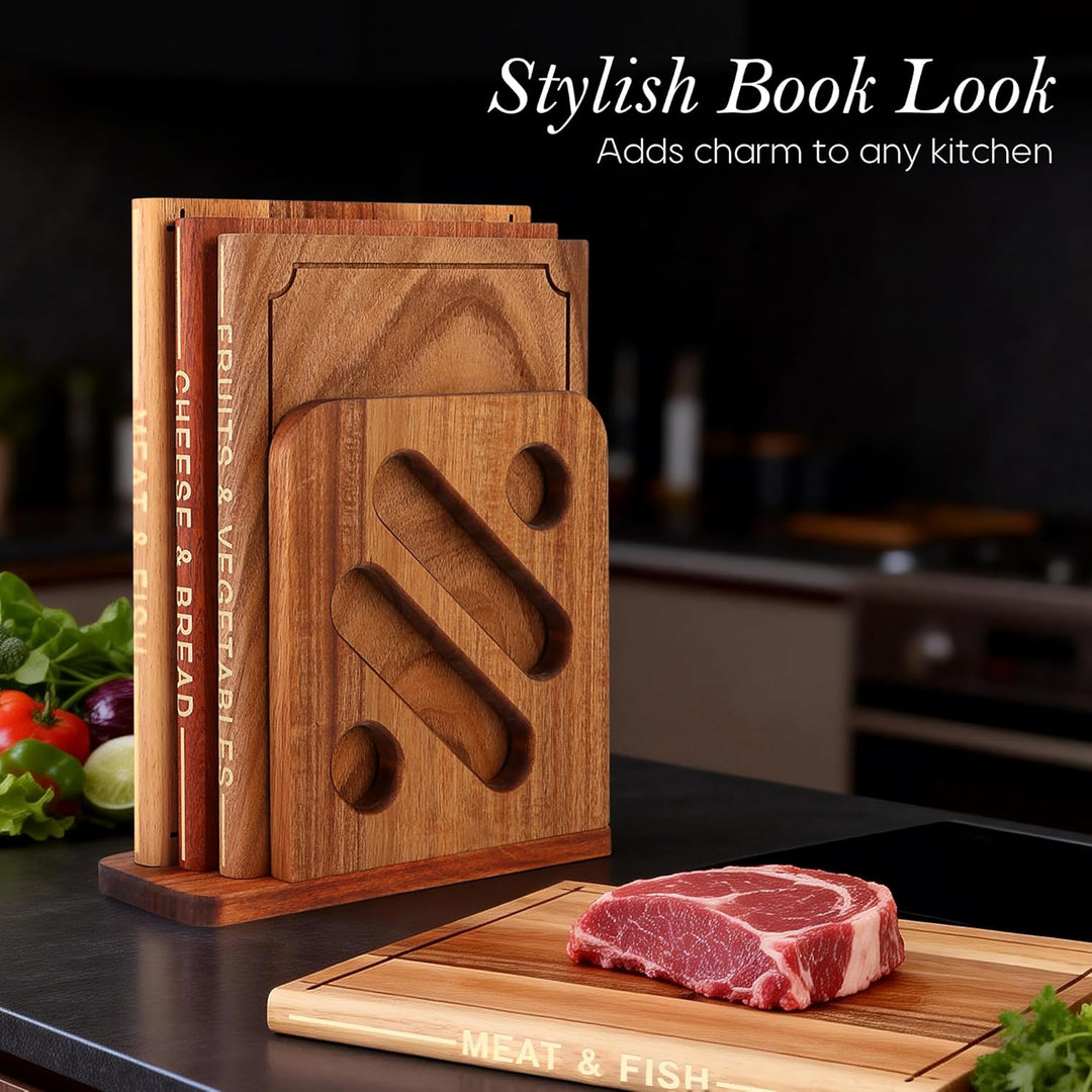 Buchförmige Holzschneidebretter Set, 3-teilig, Klassischer Holzton | Akazie, Sapele, Peruanischer Nu