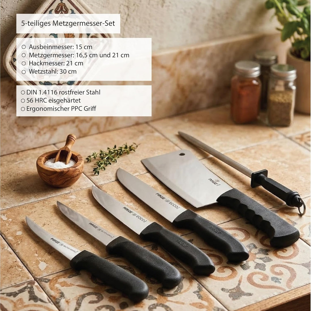 Pirge Metzgermesser Set 6 TLG Schlachtermesser - Fleischermesser - Hackmesser - Exzellenter Schärfe