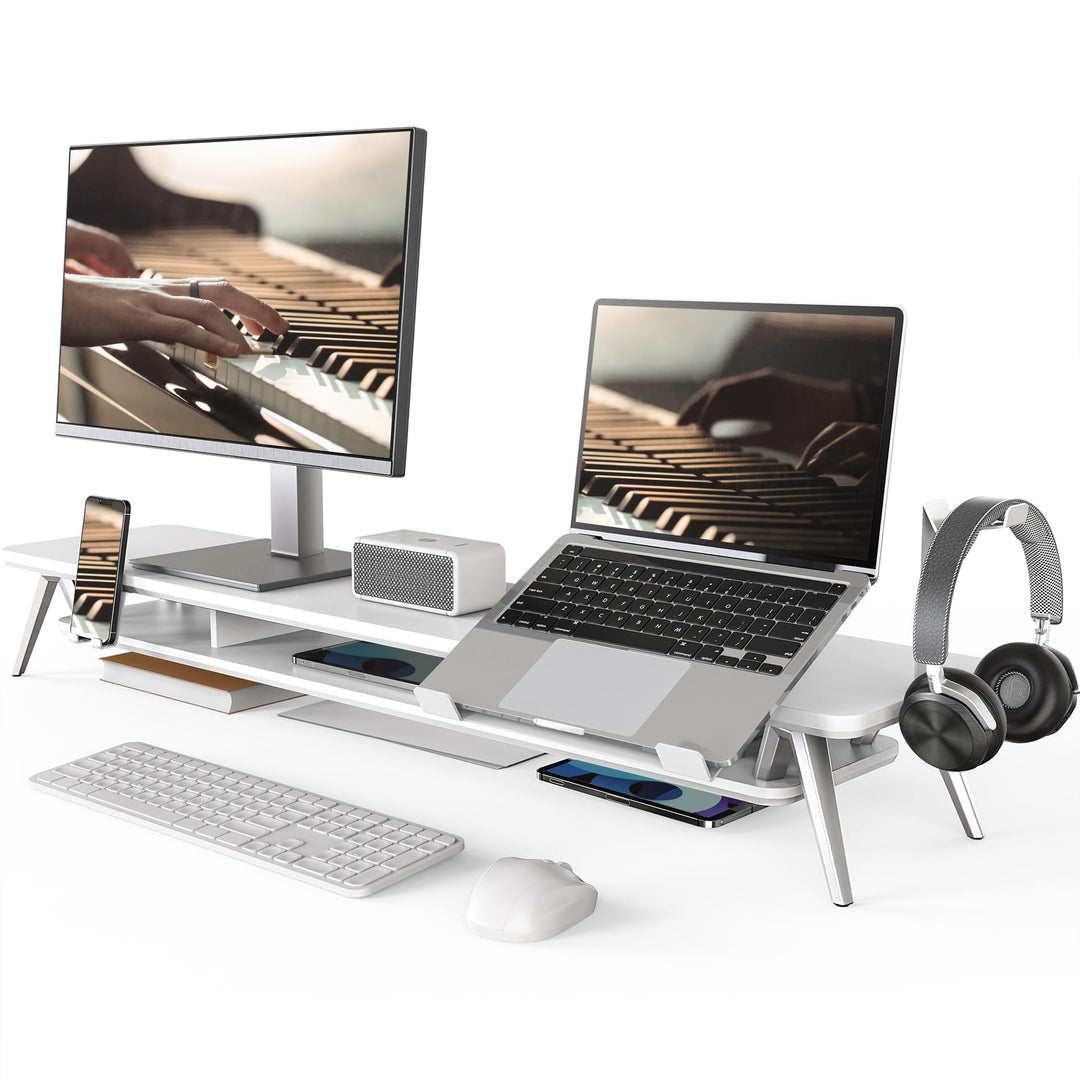 Fenge Dual Monitorständer mit Laptop Halterung/Telefon Halter/Headset Halterung, 2 Etagen Gross Mult