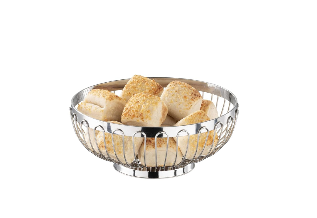 APS 30230 Hochglanzpolierter Edelstahl Korb für Brot oder Obst, Ø 25.5 x 9.5 cm Rund Ø 25,5 cm, Höhe