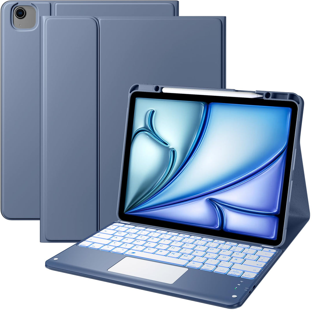 Vobafe Hülle mit Tastatur für iPad Air 13 Zoll 2025 M3/2024 M2, iPad Pro 12.9 (3. 4. 5. 6. Gen), QWE