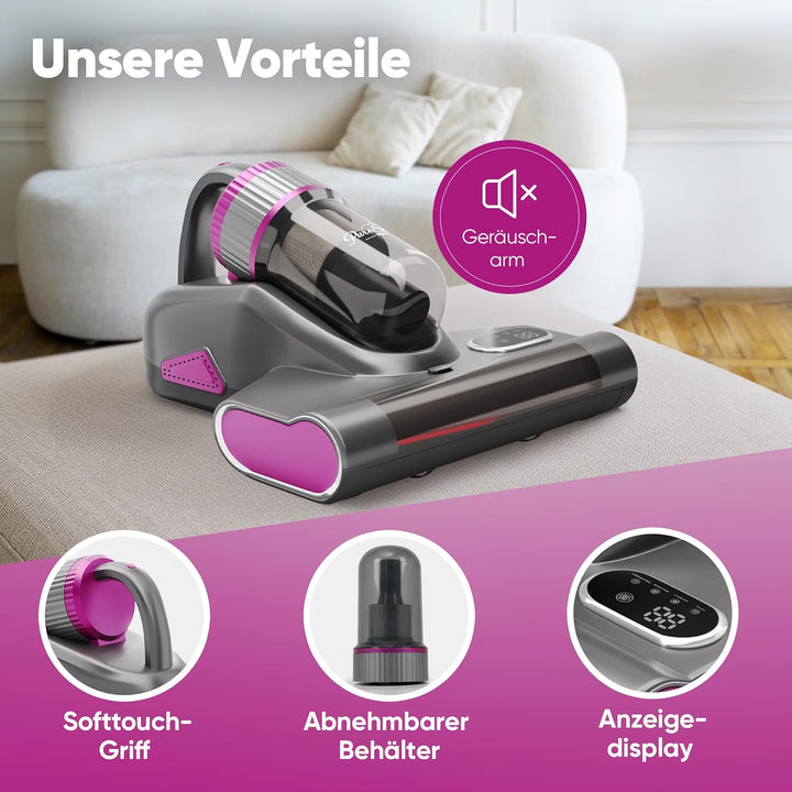 Milbensauger für Matratzen [UV-Licht 99,9% Milbenentfernung] 9600 Pa Kabellos 2600 mAh Warmluft Matr