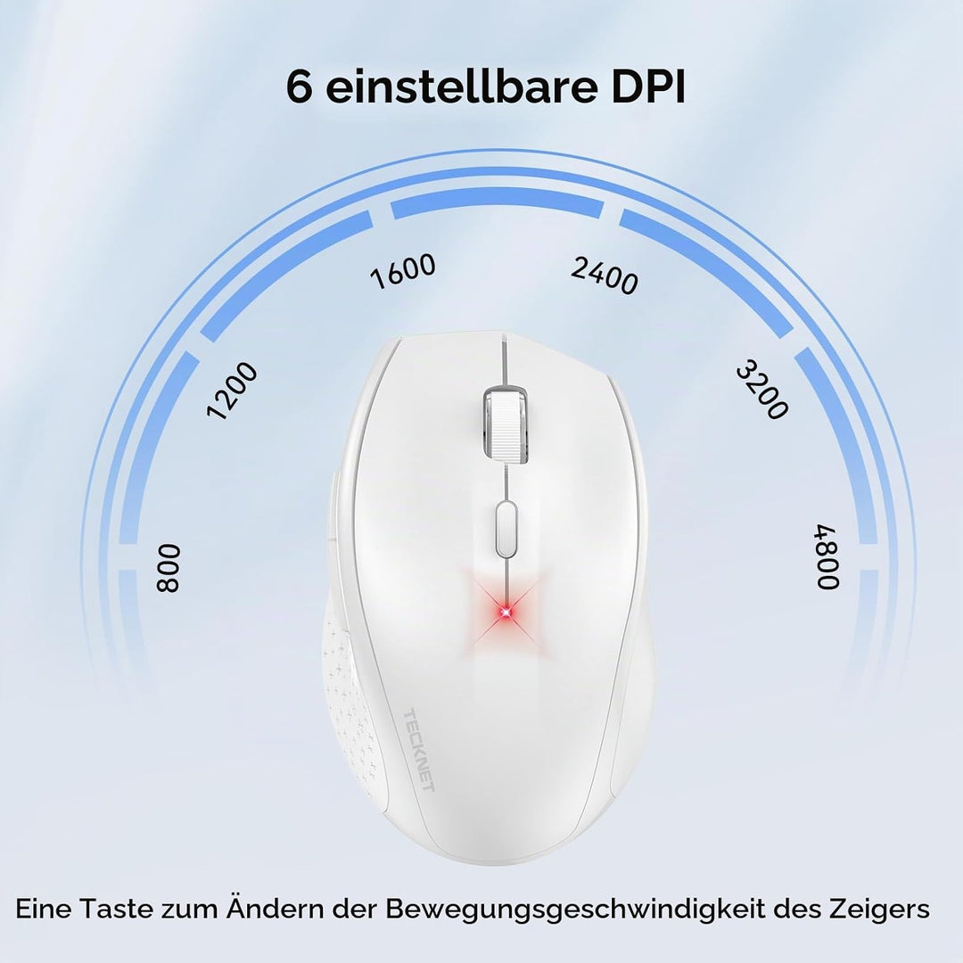 TECKNET Silent Maus Kabellose, 4800DPI 2.4GHz Leise Funkmaus mit Nano Empfänger, Side Control, Ohne
