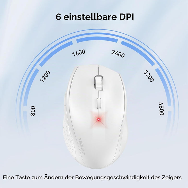 TECKNET Silent Maus Kabellose, 4800DPI 2.4GHz Leise Funkmaus mit Nano Empfänger, Side Control, Ohne