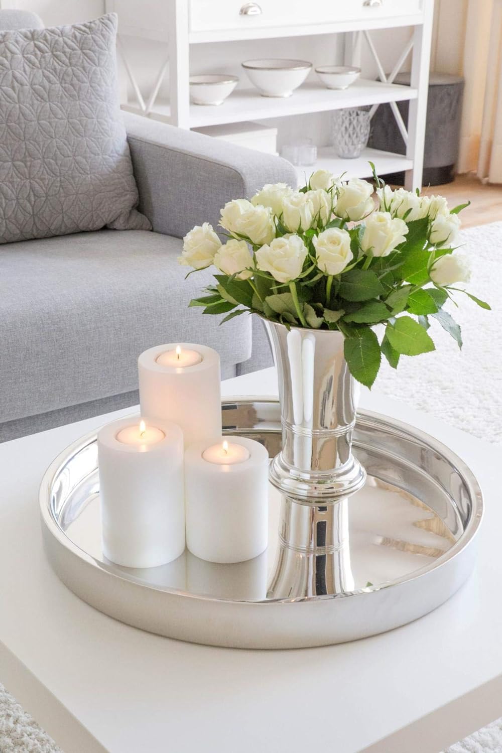 EDZARD Tablett Alaska (ø 32 cm) rund, Edelstahl hochglanzpoliert, Serviertablett, Dekotablett Durchm